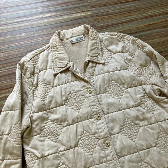 Essentials Quilted Chore Coat Jacket Neutral Beige Embroidered Cotton Plus Size - Picture 2 of 7